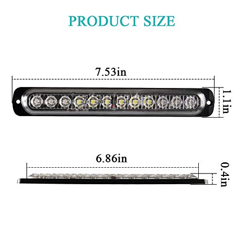 2pcs 12LED Red and White Led Light-Head Emergency Beacon Hazard Warning Light Flashing Strobe Light Bar Recovery Breakdown Surface Mount for Construction Vehicle Car Truck Trailer Caravan 12-24V - color: Red&White