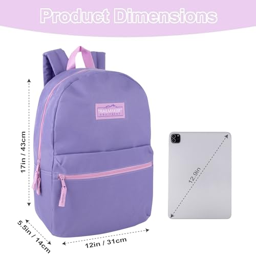 Trail maker Classic 17 inch Backpacks with Adjustable Padded Straps | School Backpacks for Girls, Boys - color: Purple