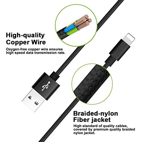RoFI Compatible Phone Cable, [2Pack] 4FT Nylon Braided Fast Charging USB Cord Replcement for Phone X 8 8 Plus 7 7 Plus 6s 6s Plus 6 6 Plus 5 5S 5C SE Pad Air Mini and More (2 Pack Black, 4 FT) - color: 2 Pack Black, size: 4 FT