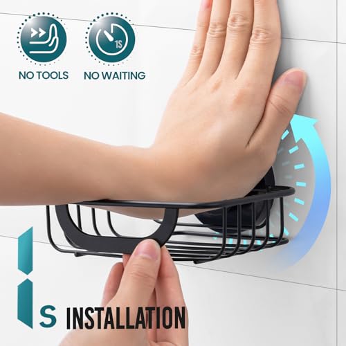 TAILI Soap Holder, Soap Dish Suction Cup with Hooks, Stainless Steel, Black | Soap Dish for Shower, Bathroom Bar soap holder Shower Wall, Stainless Steel Sponge Holder for Tub Kitchen - color: Black
