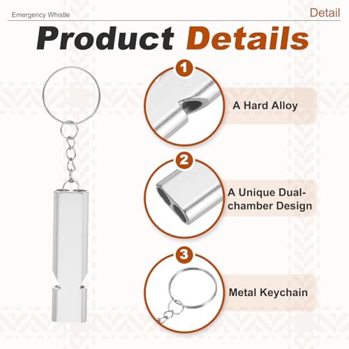 Emergency Whistle, Aluminum Survival Whistles with Lanyard and Keychain Loud Safety Rescue Signaling - color: Silver