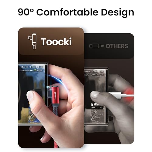 toocki USB C Cable Right Angle, 2-Pack 6.6ft USB A to USB C Charger Cable | Red, 90 Degree, Braided, Fast Charging, Carpaly Cord for iPhone17 Series, Samsung Galaxy S25/ S24+/Note 10, LG V30, Switch - color: Red, size: 6.6FT+6.6FT