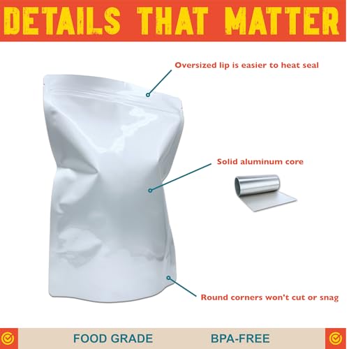 1 Gallon Mylar Bags, 16 Mil Total Thickness, Large Stand-Up Resealable Mylar Bags for Long Term Food Storage, Freeze Drying [40-Pack | 10" x 14" x 5"] - size: 4 Quart (10" x 14" x 5")