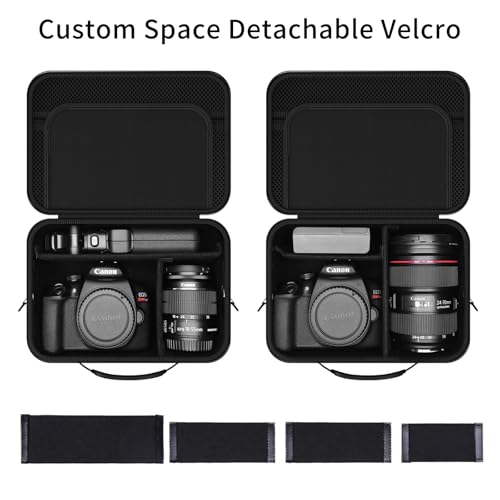 Hard Shell Camera Case Compatible with Canon EOS Rebel T7/R50/R100 and More DSLR & Mirrorless Cameras – Portable Travel Bag with Adjustable Dividers, Mesh Pocket & Shoulder Strap (Black) - color: Black