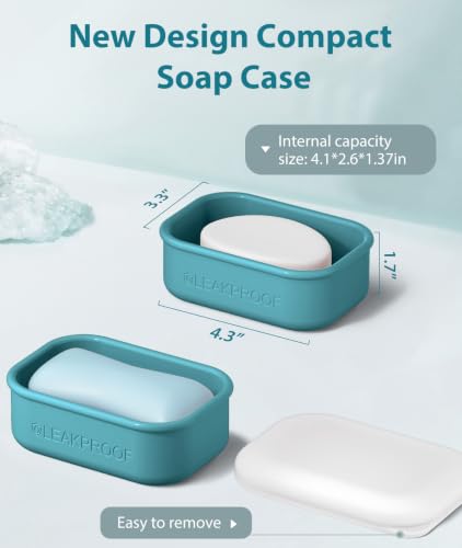 Quatish Compact Leakproof Travel Soap Case, Silicone Soap Box with Draining Layer, Enhanced Soap Container, Suitable for Camping, Gym, Bathroom, Outdoor Essentials, Bluegreen - color: Bluegreen, size: Regular