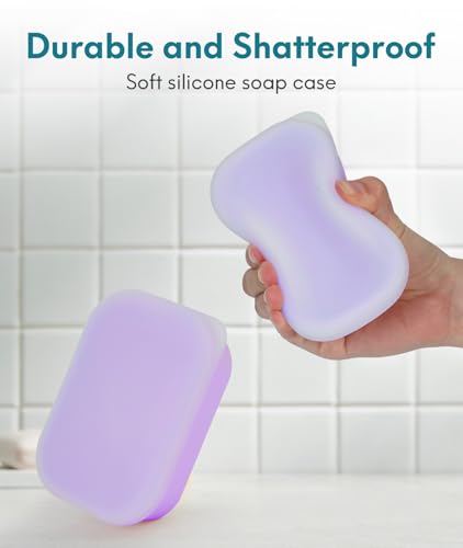 Quatish Compact Leakproof Travel Soap Case, Silicone Soap Box with Draining Layer, Enhanced Soap Container, Suitable for Camping, Gym, Bathroom, Outdoor Essentials, Purple - color: Purple, size: Regular