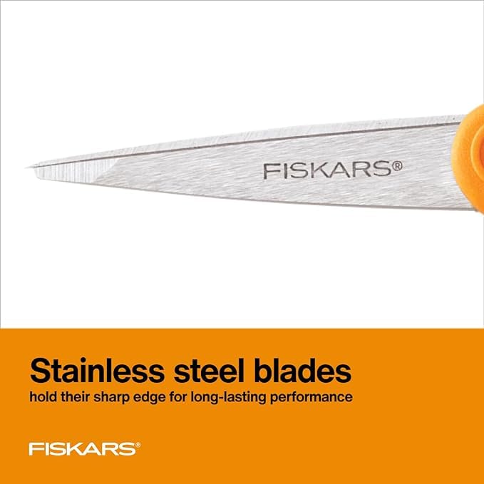 Fiskars Premier No. 5 Micro-Tip Orange-Handled Fabric Scissors, Double Loop Handle, Sewing and Craft Scissors, Orange (Pack of 12) - size: 5” (Pack of 12), style: Double Loop Handle