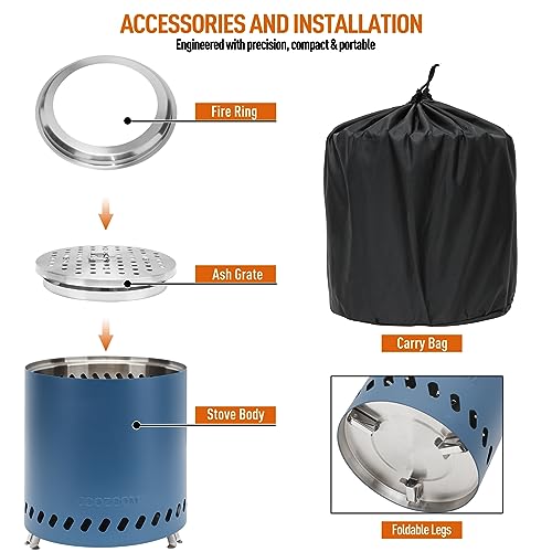 Portable Table Top Fire Pit with Stand, 8.6" Stainless Steel Mini Outdoor Low Smoke Burning Tabletop Firepit Fueled by Pellets or Wood, for Outside Camping Blue - color: Navy Blue, size: 8.6 Inch