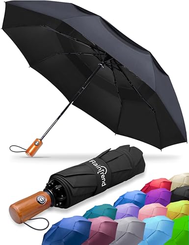 Raintrend Windproof Travel Umbrellas for Rain Automatic +10% Bigger Canopy Strong Frame Compact Folding Portable Umbrella for Women Men Backpack Purse - color: A3 Black&Black