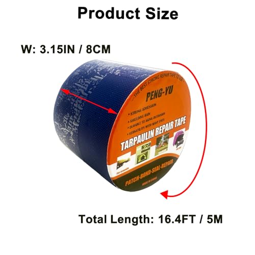 Heavy Duty Awning Repair Tape, Waterproof Strong Adhesive Patch, Instant Fix Tape for Tent, Boat Covers, Tarp, Sail, Canopy, Canvas, Tarpaulin, 3.15INX16FT, Blue - color: Blue, size: 3.15INX16FT