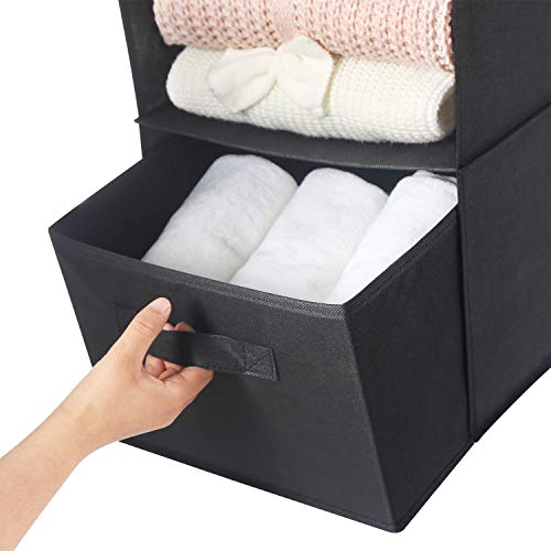 MAX Houser 4-Shelf Hanging Closet Organizer, Space Saver, Cloth Hanging Shelves with 2 Side Pockets, Foldable (Black) | Foldable Fabric Hanging Shelves for Closet, Cloth Hanging Shelves with 2 sturdy hanging hooks, Small Space Saver - color: Black-1