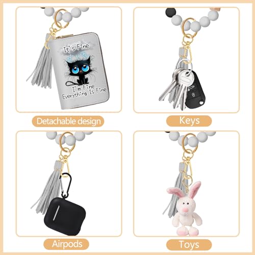 Yonlevres Credit Card Holder RFID Small Wallet Women Keychain Zipper - color: Wristlet Cat