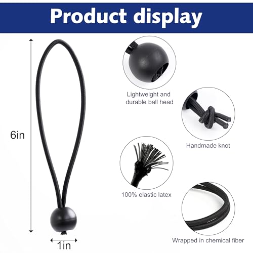 60 Pcs Bungee Cords with Balls, tarp tie Downs, 6 Inch Bungee Balls, Stretchable and Durable Bungee Cords Heavy Duty Outdoor, Tarp Straps for Camping, Tents, Cargo (Black)