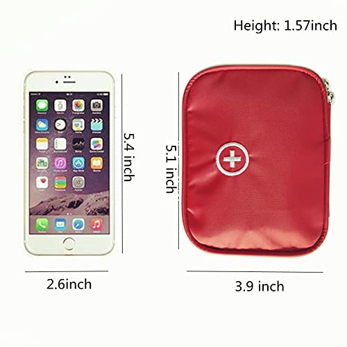 Portable Empty First Aid Bag Mini Medicine Pouch for Travel, Red | Double Zippers Handy Pills Pocket for Home - color: Red