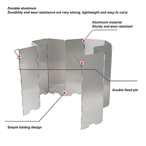 VBESTLIFE Stove Windscreen, Folding Camping Stove Windscreen 9 Plates Aluminum Outdoor Camping Stove Windshield for Camping Picnic Backpacking