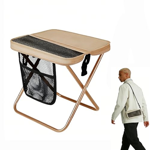 Camping Stool, Lightweight Foldable Portable Chair with 2 Pockets, Suitable for Hiking, Camping, and Queuing, It Can Hold Up to 250 Pounds (Khaki)