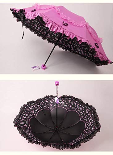 Honeystore Princess Lace Ultraviolet-Proof Folding Umbrella Anti-uv Dome Parasol - color: Fuchsia