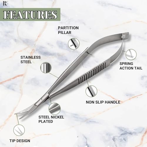 Micro Scissors 5.5" Curved Snip Embroidery Scissor Extra Sharp Tip Eyebrow Trimming Scissor Spring action Sewing Arts & Craft for Grooming thread Premium Stainless Steel Squeeze Applique Scissors. - style: Single