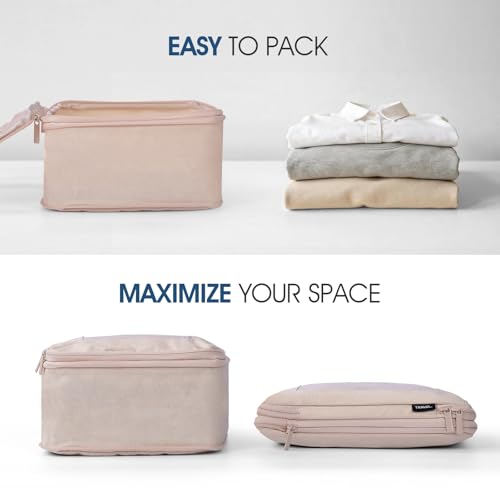 Compression Packing Cubes - Travel Organizer Bags for Suitcases and Luggage, Eco-Friendly Fabric (5-Pack) (Beige) - color: Beige
