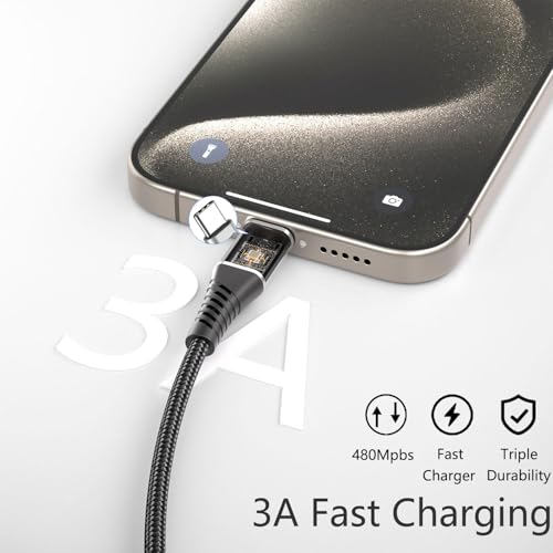 Short USB to USB C Cable 2 Pack, 0.5ft USB C Cable Braided, Short 6 inch USB-C Cable 3A Fast Charging for iPhone 17 16 15 Samsung Galaxy S25 S24 S23 - color: Black, size: 6 Inch