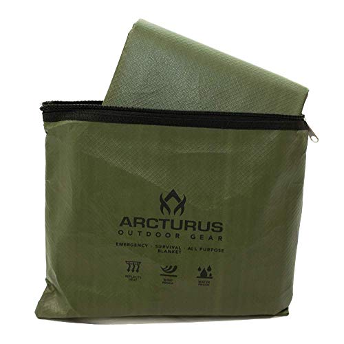 Arcturus Insulated Tarp, Reusable Heavy Duty Thermal Survival Blanket – 60x82in, Reflects 90% Body Heat, Waterproof, Windproof, 3-Layer Design, Reinforced Grommets, Olive Green - color: Olive Green