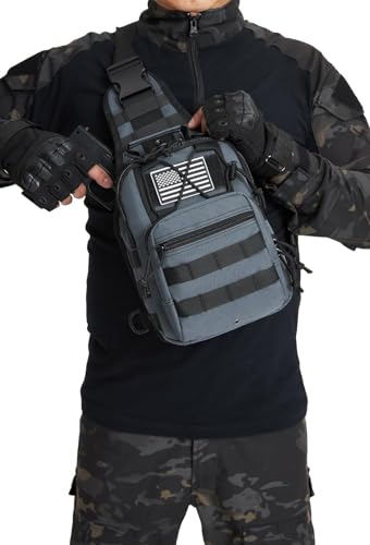 Small Tactical Holster Sling Backpack Accessories Shoulder Pouch Water Bottle & Radio Holder Crossbody Bag for Men - color: Grey Gray