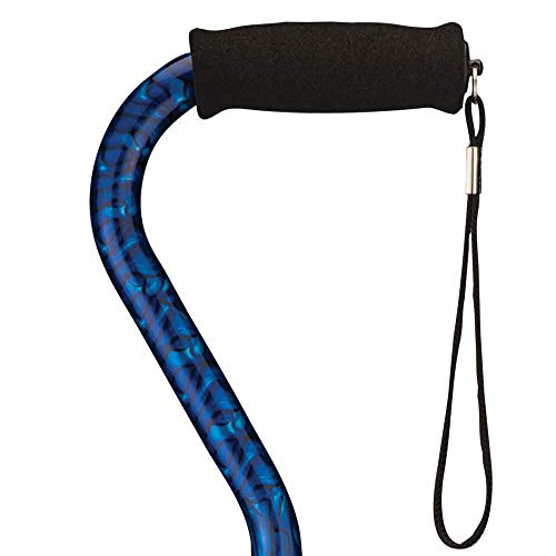 Nova Joy Designer Offset Quad Cane for Seniors - Unisex Adjustable Lightweight Walking Aid with Foam Handle, Wrist Strap and Anti-Rattle Lock - Essential Mobility Support - Blue Rain - color: Blue Waves
