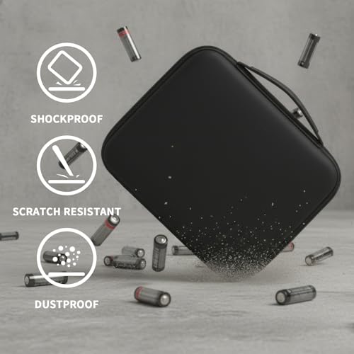 Comecase Battery Organizer Storage Box with Tester, Hard EVA Battery Case Holds 150+ AA AAA C D 9V 3V Lithium Batteries, Compact Battery Holder Carrying Bag for Home Drawer, Garage & Travel, Black - size: Medium 100+Batteries