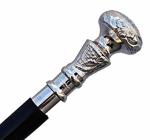 Vintage Walking Cane Wooden Walking Stick Silver Brass Handle knob Black Wood Stick - Victorian Cane - Fancy Cane for Men and Women