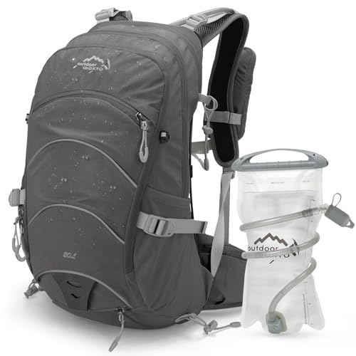 IX INOXTO 20L Hydration Backpack, Waterproof Hiking Internal Frame Backpacks with 2L Hydration Water Bladder and Rain Cover for Men, Lightweight Travel Daypack for Cycling,Camping,Ski (grey) - color: Grey