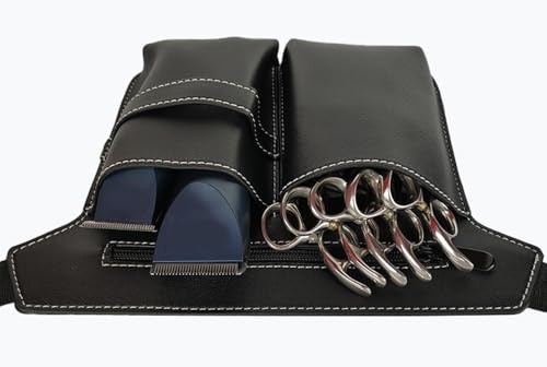 Scissor Bag,Barber PU Leather Waist Pouch,Professional Hairdressing Tools Storage Holster with Waist Belt,Hairstylist Waist Belt,Professional Hairdressing Tools Storage Holster - color: Black