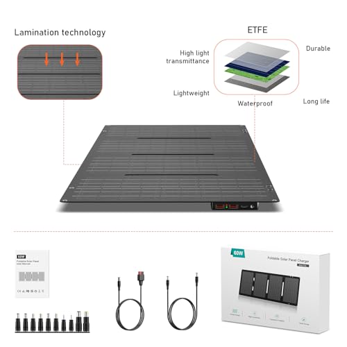 60W Portable Foldable Solar Panel Charger for Outdoor Camping 12 Volt Waterproof High Efficiency Solar Panel Kit&Portable Power Station 228Wh Power Bank 61600mAh Battery Pack Fasting Charging 300W AC