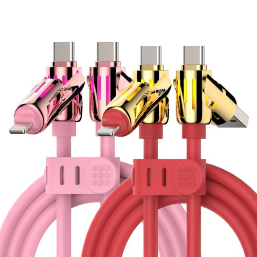 MFish 2-Pack 240W 4-in-1 Multi Charging Cable, Pink+Red, 6.6FT | Carrying Case, USB-A & USB-C to USB-C/Lightning, For iPhone 17/16/15/14, MacBook, iPad, Laptop, Samsung S25/S24 - color: Pink+Red, size: 2-Pack 6.6FT