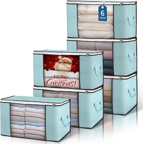 90L Large Storage Bags, 6 Pack Clothes Storage Bins Closet Organizers - color: Blue, size: 6 Pack-90L