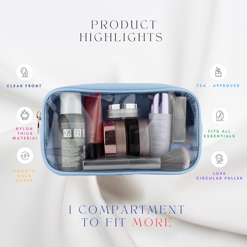 Small Clear Makeup Bag – Mini Pouch for Purse, Cosmetic Travel Case, Clear Cosmetic Bag, Light Blue Mini Makeup Bag, Compact Pouch for Purse - color: Light Blue, style: Small