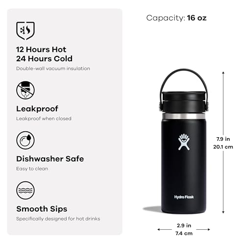 Hydro Flask Flex Sip Coffee Tumbler – Insulated Stainless Steel, Non Spill, Leak Proof Travel Coffee Cup 16 Oz Birch Gray - color: BIRCH, style: 16 Oz