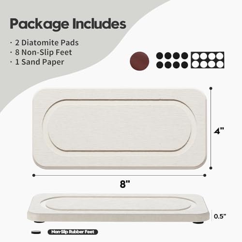 2Pack Diatomite Stone Sink Tray, Water Absorbing Faucet Mat for Kitchen & Bathroom Counter, Quick Dry Decorative Soap Dish Makeup Vanity Caddy,Dispenser Sponge Holder Organizer, Beige-8"x 3.8" - color: 2 Pack - Beige - 8"x 3.8"