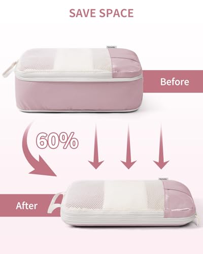 Narwey 6 Set Compression Packing Cubes for Travel, Lightweight Expandable Luggage Organizer Bags, Durable Space Saver Bags (Combined) - color: A-Combined