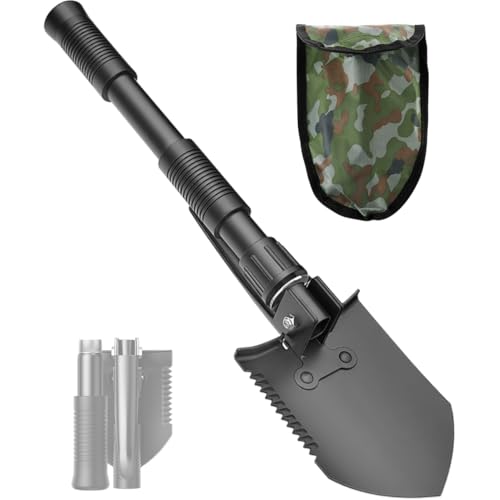 Folding Camping Shovel, 15.35" Lightweight High Carbon Steel Tool - color: Black, size: 15.35'' Small