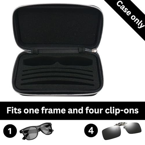 Clip on Case for Glasses, Clip on Sunglasses Case, Glasses Organizer for Clip-on, Semi Hard Shell Zipper Ultra-Light 4 Slots