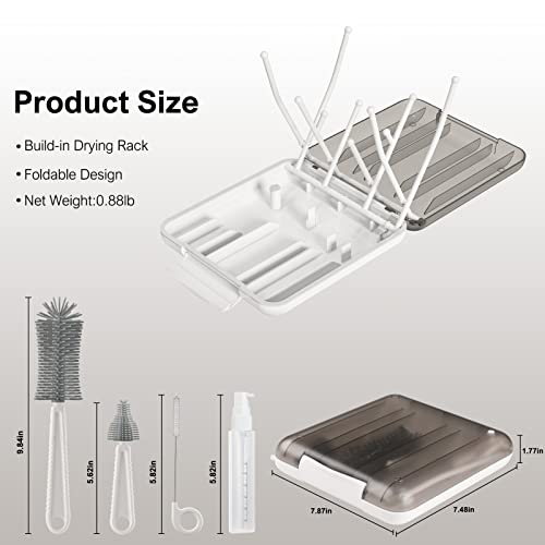 Baby Bottle Brush,6 in 1 Bottle Cleaner Set with Extendable Silicone Bottle Brush,Drying Rack,Nipple & Straw Brushes,Soap Dispenser & Organizer Case,Ideal Gifts for Babies& Moms - color: White