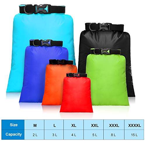 Shappy 6/12 Pcs Waterproof Dry Bags, Lightweight Outdoor Waterproof Dry Stuff Sacks 15/8/5/4/3/2 L and Long Adjustable Shoulder Strap for Kayaking Rafting Boating Hiking Camping - color: Colorful