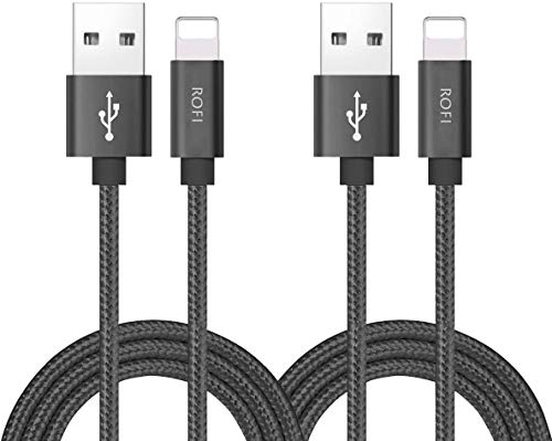 RoFI Compatible Phone Cable, [2Pack] 0.6M Nylon Braided Fast Charging USB Cord Replcement for Phone X 8 8 Plus 7 7 Plus 6s 6s Plus 6 6 Plus 5 5S 5C SE Pad Air Mini and More (2 Pack Grey, 2 FT) - color: 2 Pack Grey, size: 2 FT