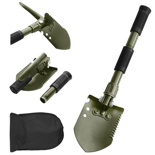 Folding Camping Shovel, Carbon Steel Multi-Tool Survival Shovel for Outdoor, Emergency, Hiking, Car Off-Road (Green) - color: Green