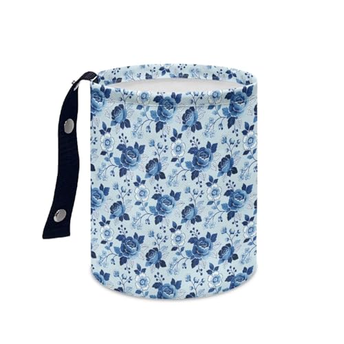 Blue Roses Car Rubbish Bin Portable Waste Basket Can Foldable Auto Waste Storasge Bag Holder with Adjustable Strap for Camping, Travelling, Picnic - color: Blue Roses