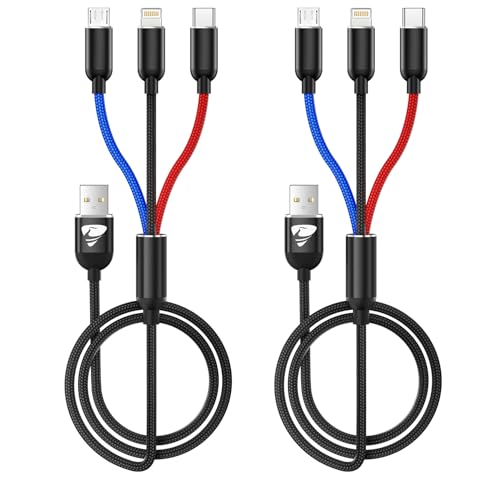 Aioneus Multi Charging Cable, Nylon Braided 3 in 1 Charging Cord Multi USB Cable Fast Charging Cord with Type-C, Micro USB and IPh Port, Compatible with Most Phones & iPads - color: Black, size: 3 in 1 4FT 2PACK
