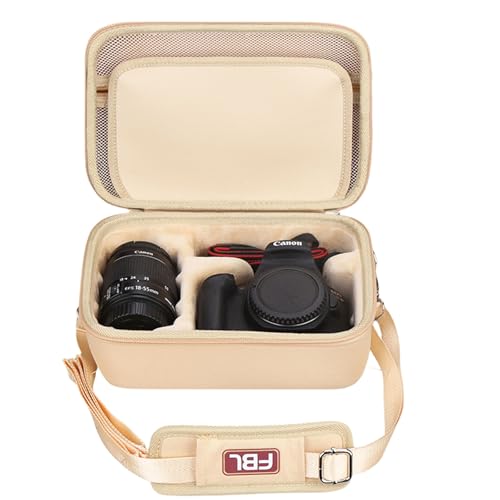 FBLFOBELI EVA Camera Case for Canon EOS Rebel T7/T8i/T5/R50/R100 | Hard EVA Shell, Shockproof & Water-Resistant, Custom Molded Interior, Detachable Shoulder Strap, Travel Storage Bag, Khaki - color: Khaki