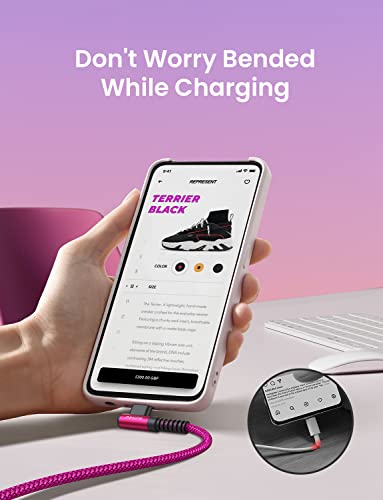 AINOPE Type C Cable [2-Pack, 6.6ft] 3.1A Type C Charger Fast Charging Right Angle, Resistant Nylon Braided S9 Charger Compatible with Galaxy S10 S9 Plus S21, Note 10 9 LG, USB C Cable - color: Rose, size: 6.6FT+6.6FT