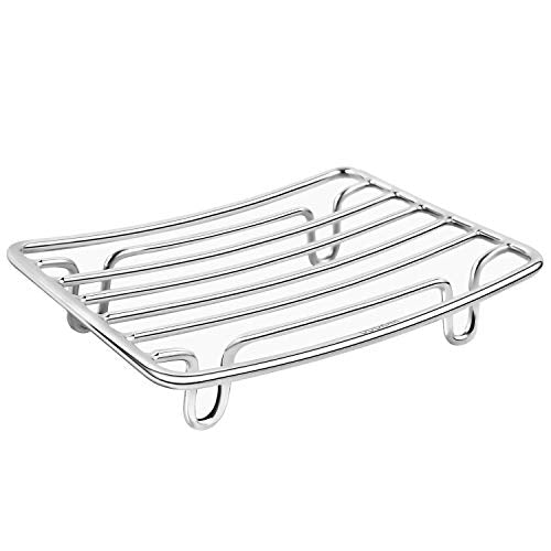 Soap Dish, Stainless Steel Bar Soap Holder for Shower, Self Draining Stand Soap Saver for Bathroom, Kicthen Sink and Countertop, Chrome 1-Pack - color: Chrome-rectangular 1p