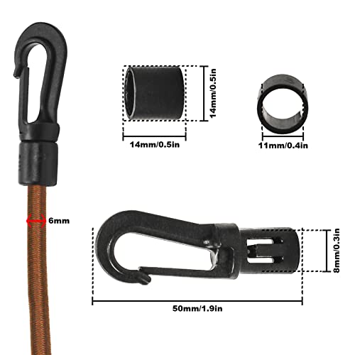 1/4" Bungee Shock Cords with Hooks, 32 Feet Elastic Nylon Cords Kayak Stretch String Rope for Bikes, Tie Downs, Boating, Camping, Cars, Fitness,Outdoor Enthusiasts(1/4 inch x 32 Ft, Brown) - size: 1/4 inch x 32 Ft, Brown